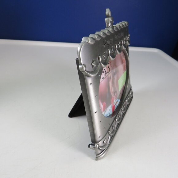 Happy Birthday Metal Picture Frame Brushed Aluminum with Felted Back 5 1/2 x 6" - Picture 7 of 8